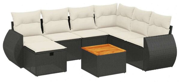Polyrattan Kerti Ülőgarnitúra - 8 részes - Fekete