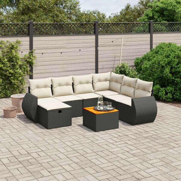 Polyrattan Kerti Ülőgarnitúra - 8 részes - Fekete