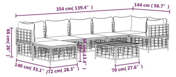8-részes antracitszürke polyrattan kerti ülőgarnitúra párnákkal
