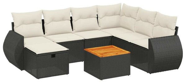 Polyrattan Kerti Ülőgarnitúra - 8 részes - Fekete