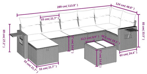 VidaXL Polyrattan Kerti Ülőgarnitúra - 8 részes - Fekete