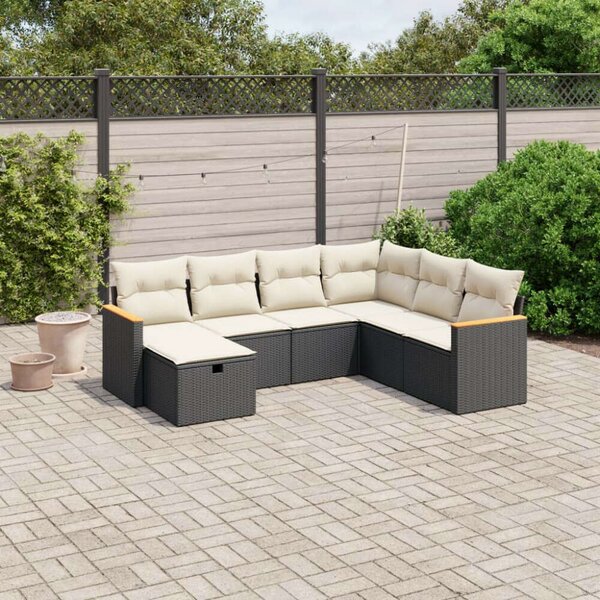 VidaXL Polyrattan Kerti Ülőgarnitúra - 7 részes - Fekete