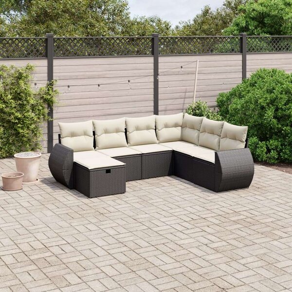 Polyrattan Kerti Ülőgarnitúra - 7 részes - Fekete