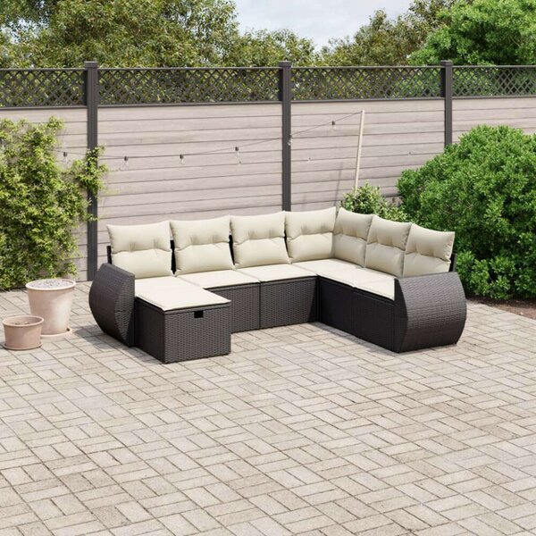 Polyrattan Kerti Ülőgarnitúra - 7 részes - Fekete