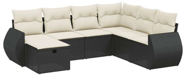 Polyrattan Kerti Ülőgarnitúra - 7 részes - Fekete