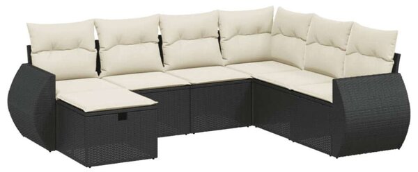 Polyrattan Kerti Ülőgarnitúra - 7 részes - Fekete