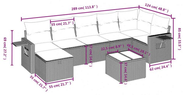 VidaXL Polyrattan Kerti Ülőgarnitúra - 8 részes - Fekete