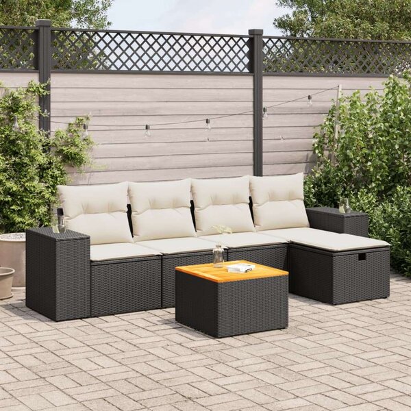 VidaXL Polyrattan Kerti Ülőgarnitúra - 6 részes - Fekete