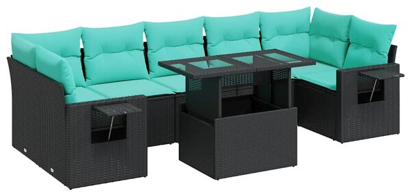 VidaXL 8 részes fekete polyrattan akácfa kerti ülőgarnitúra párnákkal