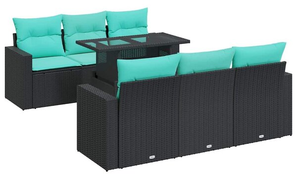 VidaXL 7 részes fekete polyrattan akácfa kerti ülőgarnitúra párnával