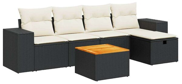 VidaXL Polyrattan Kerti Ülőgarnitúra - 6 részes - Fekete