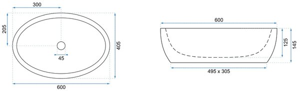 Rea Melania Meryl mosdó, 60 x 41 cm, fekete-arany mintás, REA-U8811