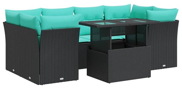 VidaXL 7 részes fekete polyrattan akácfa kerti ülőgarnitúra párnával