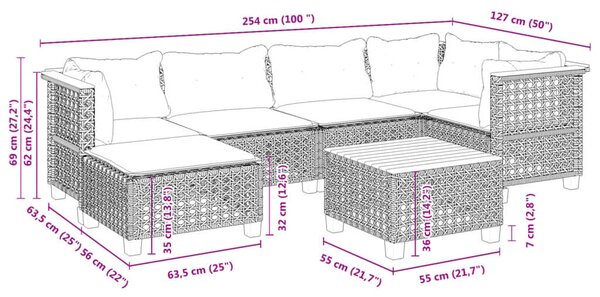 VidaXL Polyrattan Kerti Ülőgarnitúra - 7 részes - Fekete