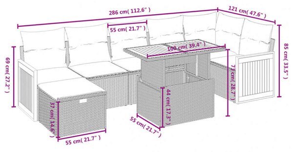 Polyrattan Kerti Ülőgarnitúra - 8 részes - Fekete