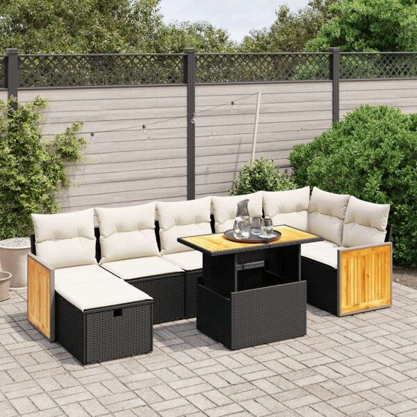 Polyrattan Kerti Ülőgarnitúra - 8 részes - Fekete