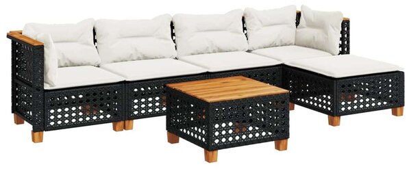 Polyrattan Kerti Ülőgarnitúra - 6 részes - Fekete