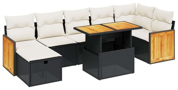 Polyrattan Kerti Ülőgarnitúra - 8 részes - Fekete