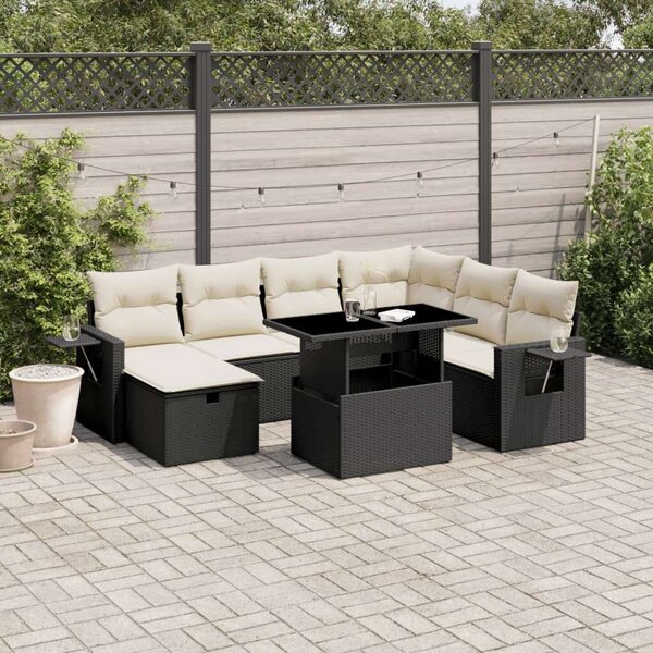 VidaXL 8 részes fekete polyrattan kerti ülőgarnitúra párnákkal