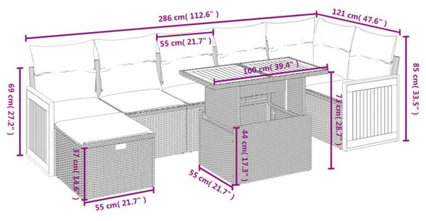 Polyrattan Kerti Ülőgarnitúra - 8 részes - Fekete