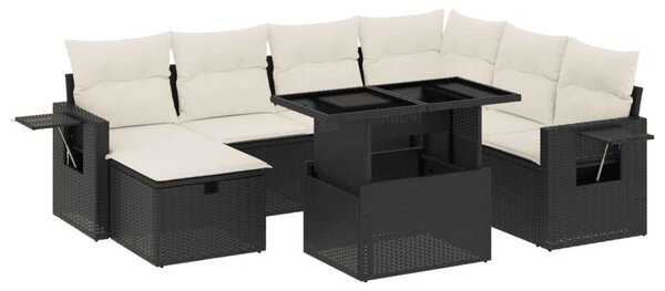 VidaXL 8 részes fekete polyrattan kerti ülőgarnitúra párnákkal