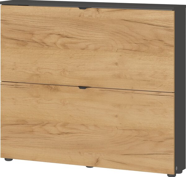 Antracitszürke-natúr színű billenő ajtós függő cipőtartó tölgyfa dekorral 100x85x19 cm Renell – Germania