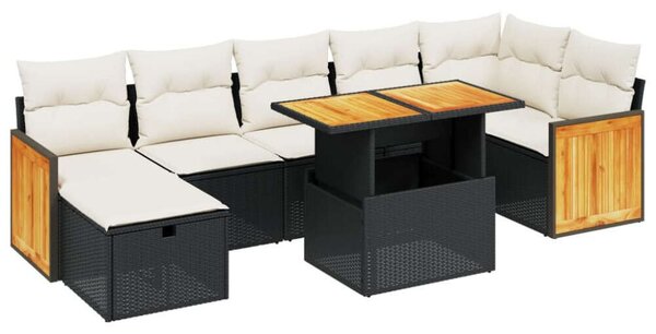Polyrattan Kerti Ülőgarnitúra - 8 részes - Fekete