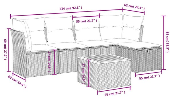 VidaXL Polyrattan Kerti Ülőgarnitúra - 6 részes - Fekete