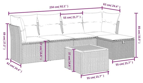 VidaXL Polyrattan Kerti Ülőgarnitúra - 6 részes - Fekete