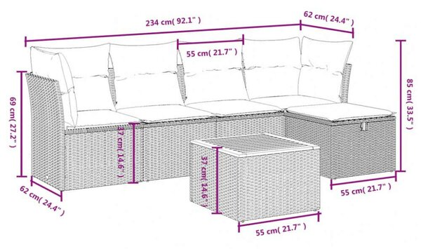 VidaXL Polyrattan Kerti Ülőgarnitúra - 6 részes - Fekete