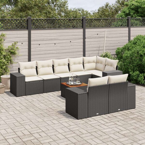 VidaXL Polyrattan Kerti Ülőgarnitúra - 9 részes - Fekete