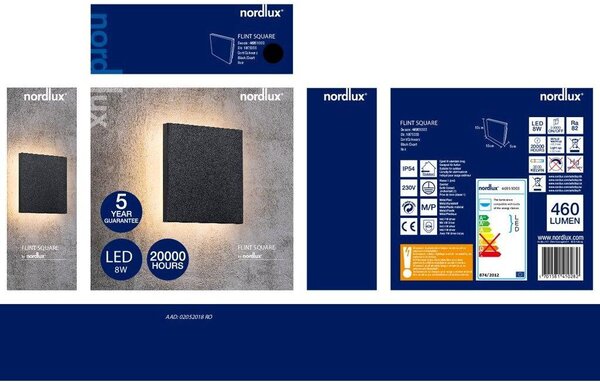 Nordlux modern kültéri fali lámpa artego square fehér fekete nor46951003 IP54