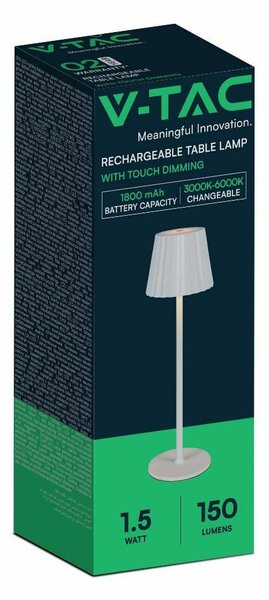 V-TAC 1.5W fehér, érintéssel vezérelhető akkumulátoros LED lámpa, CCT - SKU 10326