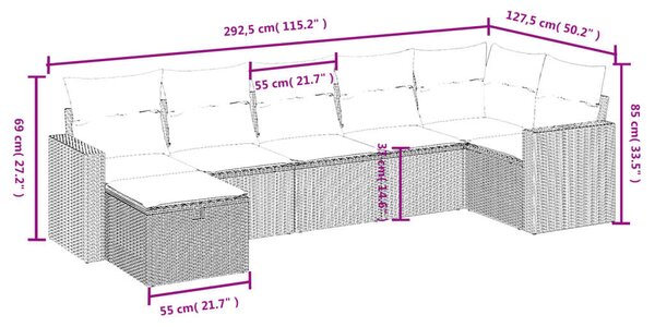VidaXL Polyrattan Kerti Ülőgarnitúra - 7 részes - Fekete