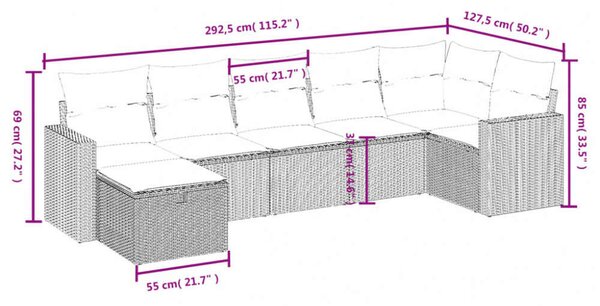 VidaXL Polyrattan Kerti Ülőgarnitúra - 7 részes - Fekete