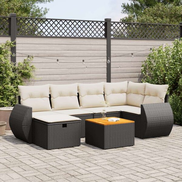 VidaXL Polyrattan Kerti Ülőgarnitúra - 7 részes - Fekete