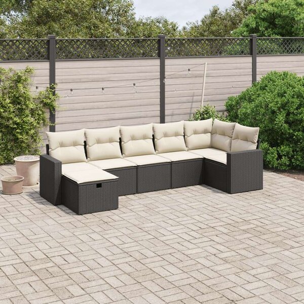 VidaXL Polyrattan Kerti Ülőgarnitúra - 7 részes - Fekete