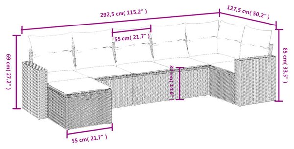 VidaXL Polyrattan Kerti Ülőgarnitúra - 7 részes - Fekete