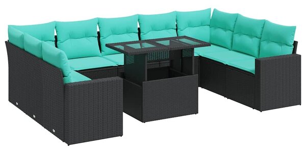VidaXL 10 részes fekete polyrattan akácfa kerti ülőgarnitúra párnákkal