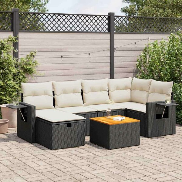 VidaXL Polyrattan Kerti Ülőgarnitúra - 7 részes - Fekete