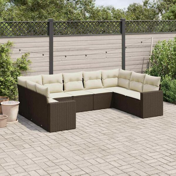 VidaXL U alakú Kerti Garnitúra - 9 részes - Barna Polyrattan