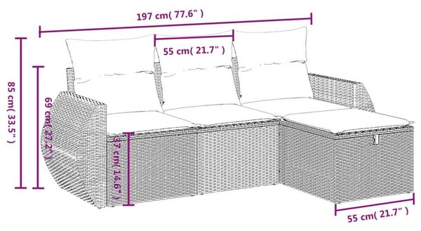 VidaXL Polyrattan Kerti Ülőgarnitúra - 4 részes - Fekete