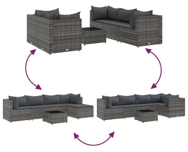 VidaXL Polyrattan Kerti Ülőgarnitúra - 6 részes - Szürke