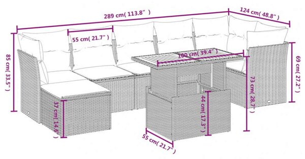 VidaXL Polyrattan Kerti Ülőgarnitúra - 8 részes - Fekete