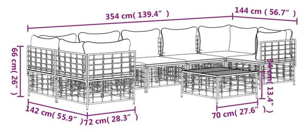 VidaXL Polyrattan Kerti Ülőgarnitúra - 8 részes - Antracit Szürke