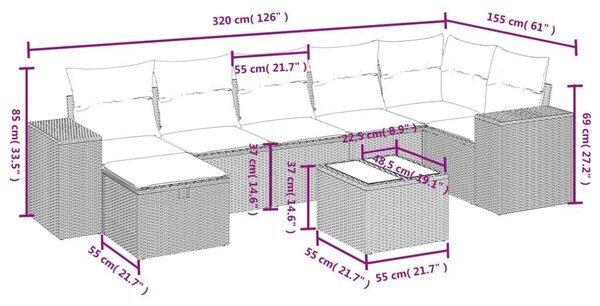 VidaXL Polyrattan Kerti Ülőgarnitúra - 8 részes - Fekete