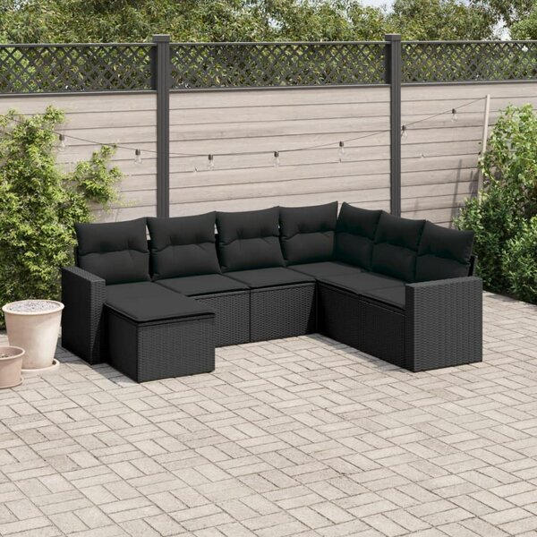 Polyrattan Kerti Ülőgarnitúra - 7 részes - Fekete