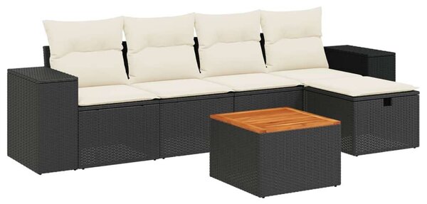 VidaXL Polyrattan Kerti Ülőgarnitúra - 6 részes - Fekete