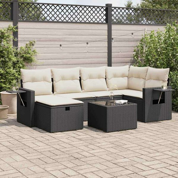 VidaXL Polyrattan Kerti Ülőgarnitúra - 7 részes - Fekete