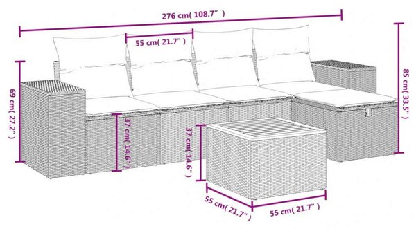 VidaXL Polyrattan Kerti Ülőgarnitúra - 6 részes - Fekete